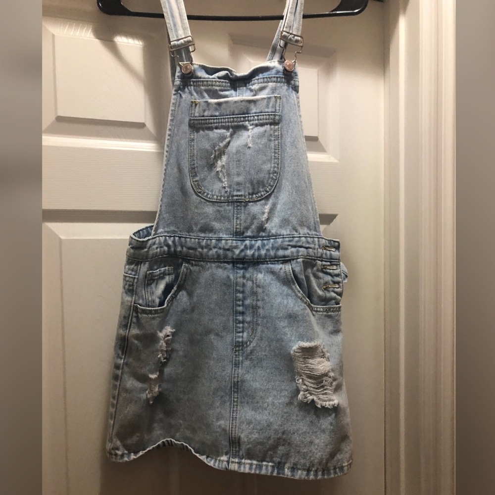 Denim overall mini dress
